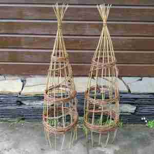 Light brown handmade willow garden obelisk